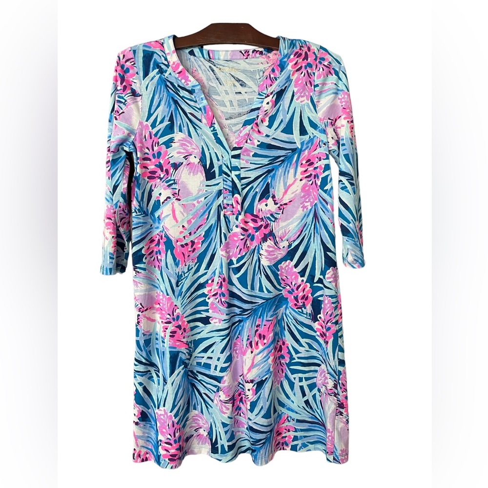 LILLY PULITZER Mr Peacock Blue Tweethearts Daphne Cotton Dress EUC Size Small